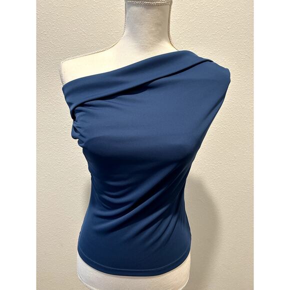 Lauren Ralph Lauren Womens Twisted Off-The-Should Top Indigo Dusk Size Large New - Picture 1 of 8